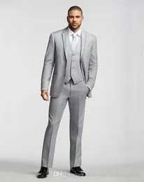 Anpassen Hellgrau Bräutigam Smoking Kerbe Revers Mann Prom Anzug Hochzeit Anzüge (Jacket + Pants + Vest + Tie) J133