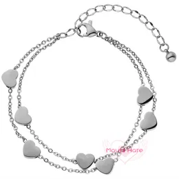 Fashion-Hare Stainless Steel Love Chain silver/gold/rose gold double layer Bracelet with Heart Charms and 5cm extension chain S915
