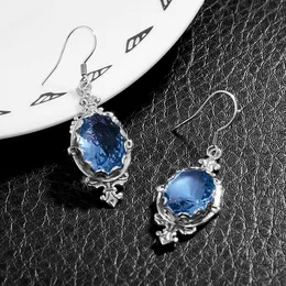 Acid Blue Rhinestone Designer Earrings Silver Long Drop Earring For Women Vintage Bridal Jewelry Wedding Birthday Gift For Friend