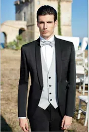 Ny ny design One Button Black Groom Tuxedos Groomsmen Sjal Krage Bästa Man Passar Mens Bröllop Blazer Passar (Jacka + Byxor + Vest + Tie) 1058