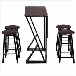 Бесплатная доставка оптовые продажи 5 штук столовая барный стол набор с 4 барными стульями / высота стойки / темный кофе