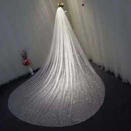 Sparkly 1 Tier Uzun Gelin Veils Pırıltılar Bling Bling Gelin Düğün Veils Katedral Uzunluğu El Yapımı Yumuşak Tül Sequins Gelin Peçe Ücretsiz Tarak