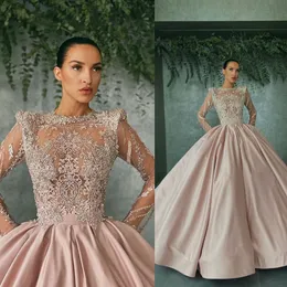 Sparkly Beading Prom Dresses High Collar Long Sleeve Lace Appliques Evening Gowns Plus Size Puffy Ball Gown Appliques Formal Party Dress