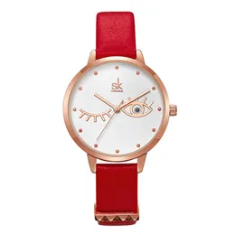 Shengke żeński kwarcowy zegarek zegarek skórzany pasek Pink Bluga