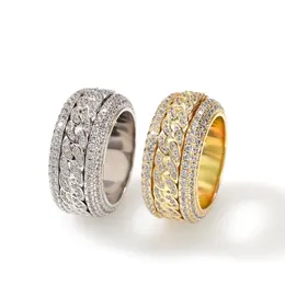 New Gold Silver Colors Ice Out CZ Rotating Rings For Men Women Fashion Bling Hiphop Jewelry Pop Hip Hop Zircon Ring