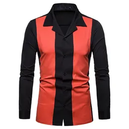 Feitong Men T Shirts Fashion Solid Patchwork Button Business Dress Casual Långärmad Skjorta Top Slim Fit Male Shirt Plus Storlek