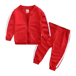 Детский спортивный костюм, коллекция 2019 года, одежда для маленьких девочек, хлопковая однотонная куртка на молнии с длинными рукавами, брюки, комплект одежды из 2 предметов для маленьких мальчиков
