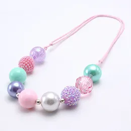 New arrival girls colorful chunky bubblegum necklace for baby kids jewelry diy beaded adjustable rope necklace