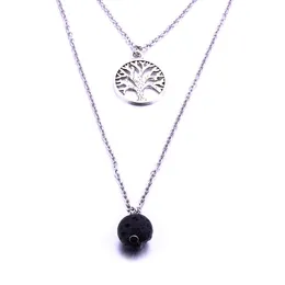 10mm Black Lava Stone Double-Deck Tree of life Necklace Diy Aromatherapy Essential Oil Diffuser Tree Of Life Necklace For Women Jewelry