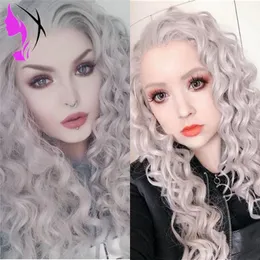 アメリカの女性の合成レースのWig Cosplayのための180濃度の灰色の13x4の深い波レースのフロントかつらシミュレーション人間の髪のウィッグ