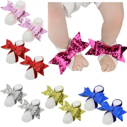15419 Baby Sandals Sequins Bowknot Skor Cover Barefoot Foot Bow Slipsar Spädbarn Flicka Kids First Walker Shoes Photography Props
