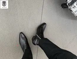 2020 Nowe czarne skórzane męskie botki metalowe buty do butów haft buty punkt palca męskie buty imprezowe med pięta 5 cm botas