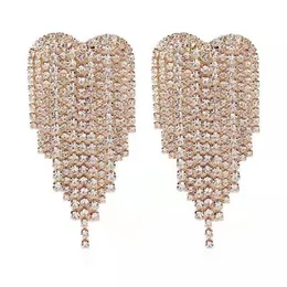Wholesales heart tassel dangle earrings for women luxury alloy crystal chandelier earrings love gift for girlfriend two colors golden silver