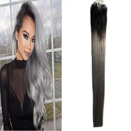 14 "16" 18 "20" 22 "24" Loop Micro Ring Machine Made Remy Hair Extension 100% Ludzkie włosy Prosto Ombre Piano Kolor Micro Links 100g 100s