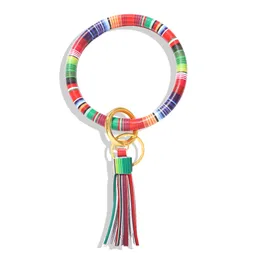 Partihandel-Fashion Ins Designer Söt härlig Vacker Blomstermönster Tassel Key Ring Läder Bangle Armband för Kvinna 9 Färger