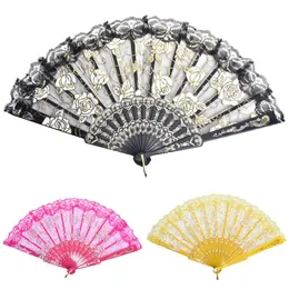 10 Colors Lace Spanish Fabric Silk Folding Hand Held Dance Fans Flower Party Wedding Prom Dancing Summer Fan Accessories 000
