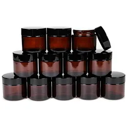 2oz 60ML Amber Glass Round Jars with White Inner Liners and black Lids.Glass Jars Prefect for Cosmetics and Face cream Lotion