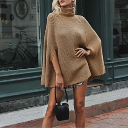 Kobiety Nowe swetry Solid Color Pullover Akrylowe Zimowe Casual Dzianiny Turtleneck Poncho Cape 2019 Kobiece Swetry