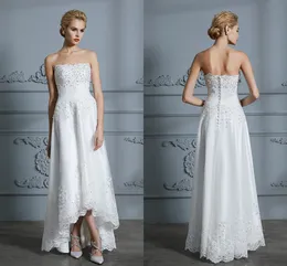 2019 Abiti da sposa treno asimmetrico Applique in pizzo Perline di cristallo Abito da cerimonia formale senza schienale senza spalline Per la sposa Abito da sposa da spiaggia