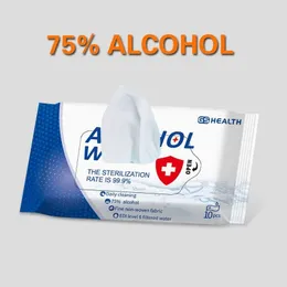 Chusteczki dezynfekujące 75% Chusteczki alkoholowe Przenośne antyseptyczne Wet Wipes Outdoor Przenośne 10 Arkusze / Torba Antybakteryjny Dezynfekujący Wytarć