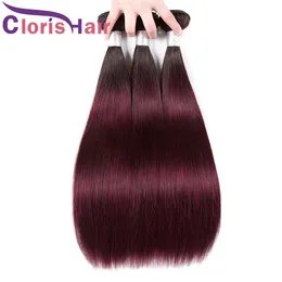 Отличная текстура 1b 99J шелковистые прямые человеческие пакеты для волос бразильская девственная бордовая плетение 3pcs темные корни вино красные растяжения
