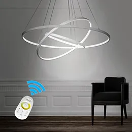 Modern LED Acrylic Pendant Lights 3 Ringar Ljuskrona Vit / Svart Färg 90W för kontorsmatsal Living Room
