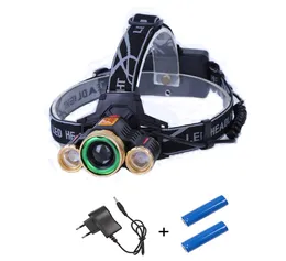 XM-L T6 LED Camping Reflektor T6 + 2 * Q5 LED Regulowane Regulowane Regulowane Head Lights USB Lampka polowacza