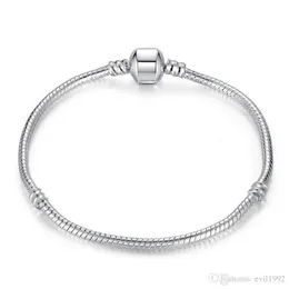 1pcs Drop Shipping Silver Plated Bracelets Women Snake Chain Charm Beads for pandora Beads Bangle Bracelet Children Gift B001