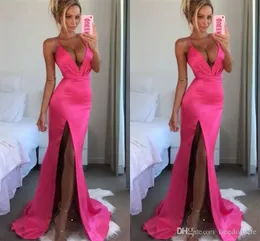 Fuksja Mermaid Prom Dresses Deep V Neck Halter Neck Backlesside Highded Split Formal Sukienka Suknie wieczorowe Ogstuff Abendkleide Vestidos