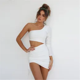White Bodycon Bandage Casual Mini Dress Women Vestidos 2020 Sexy Elegant Black One Shoulder Midi Celebrity Runway Party Dress
