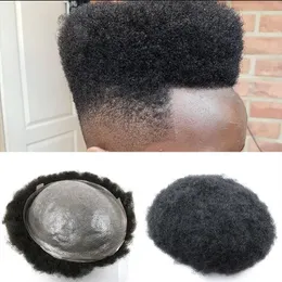 Afro Kinky Curly Human Hair Toupee for Men #1 Jet Black Brazilian Virgin Hair Full Hand Made 8x10