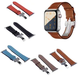 New Fashion butterfly clasp Leather strap for apple watch series Ultra/8/7/6/5/4/3/2/1 40MM 42MM 38mm 44MM Band for iwatch 41 45 49mm Accessories