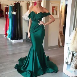 free shipping Emerald Green Evening Dresses Long Sweetheart Pleat Satin Mermaid Formal Evening Gowns abiye gece elbisesi