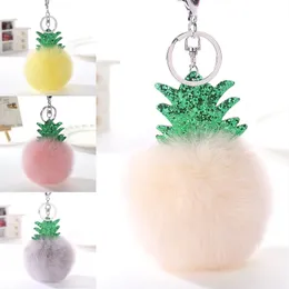 Creative Ananas Keychain 8cm Key Holder Womenbag Hängsmycke Gullig Pompoms Keyring Key Chains Julgåvor 16 stilar