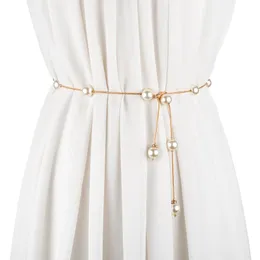 Mode tunna bälten för kvinnor dekoration klänning ceinture femme kedje bälte högkvalitativ imitation pärla