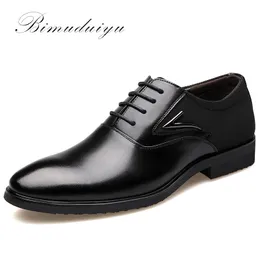 BIMUDUIYU Business Men's Basic Flat Super fiber Leather Gentle Wedding Dress Shoes Brand Formal Wearing British Big Size
