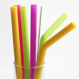 3 pics silicone straws set environmental protection food grade straight and bent straws with brush drinking straws recycling for kids adults