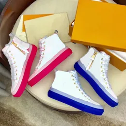 20SS Luxury Designer Skor Kvinnor Stellar Sneakers Boot Chain Reaction Läder Fashion Trainers Skor Blå Rosa