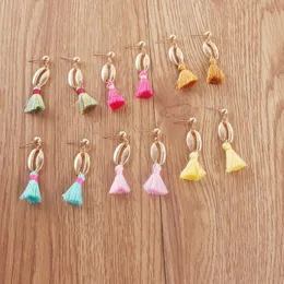 Bohemian Shell Tassel Earrings Colorful Silk Fabric Alloy Shell Shape Long Drop Dangle Earring For Women Jewelry Gifts