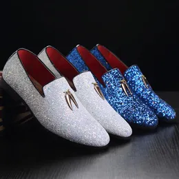 2020 Hot Sale Män Liesure Shine Doug Flat Slip-On Klänning Skor Casual Pointed Toe Solid Färg Bröllop Loafer Stor storlek 37-48