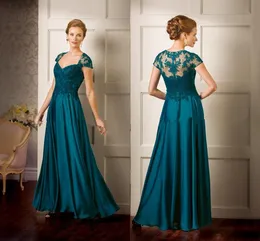 Vintage Jasmine Hunter Green Capped Sleeves Mother Of The Bride Dresses Lace Formal Gowns Floor Length Satin Wedding Guest Dress