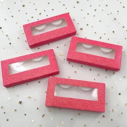 Anpassad förpackning Glitter Rosa Retangel Papperslåda med bricka Fit Full Strip 5d 25mm Mink Eyelashes