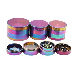 4 Layers Smoke Grinder 40mm 50mm 55mm 63mm Diameter Rainbow Laser Color Tobacco Grinders Zinc Alloy Crusher Herb Grinders