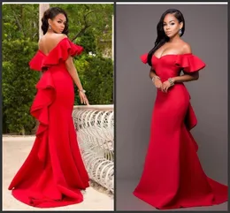 2020 Nowe szaty De Demoiselles d'Honneur Red Mermaid Druhna Dresses Plus Size Formalne sukienki Off Ramię Vestido de Novia
