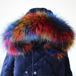 Lady Blinger New Faux raccoon fur scarf 겨울 재킷 후드 모피 장식 숄 다색 가짜 모피 스카프 겨울 남자 코트 칼라 d190117370001