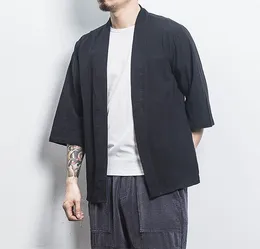 2019 bawełniana lniana koszulka Kurtki Mężczyźni Chiński Streetwear Kimono Koszula Płaszcz Mężczyźni Pościel Kartacz Kurtki Płaszcz Plus Rozmiar 5xl