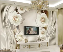 Custom wallpapers modern wallpaper for living room Luxury golden 3d rose wallpapers TV background wall