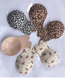 DHL Gratis Silikon Självhäftande BH Leopard Tryckta kaninöron Strapless Osynlig BRA Tryck upp Blackless Underwear Breast Sticker