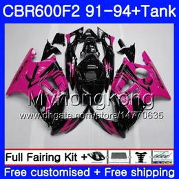 Ciało + Tank dla Honda CBR 600F2 CBR600FS CBR600F2 91 92 93 94 288HM.23 CBR 600 F2 FS CBR600 F2 1991 1992 1993 1994 Zestaw obrysowy Rose Pink Blk
