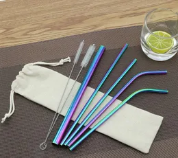 Colorful Stainless Steel Drinking Straws Reusable Metal Straws With Cleaner Brush And Storage Pouch Bag SN2450